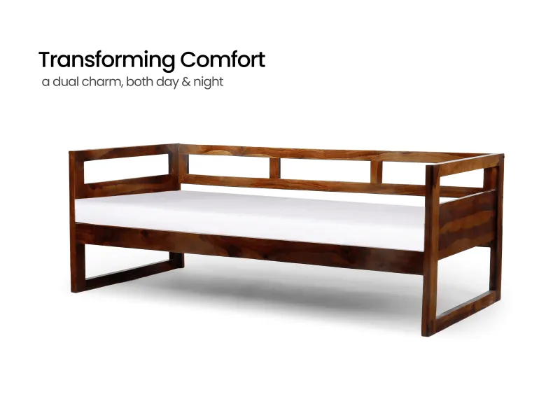 Hugo Solid Wood Sofa Cum Bed with 4 Inches Mattress
